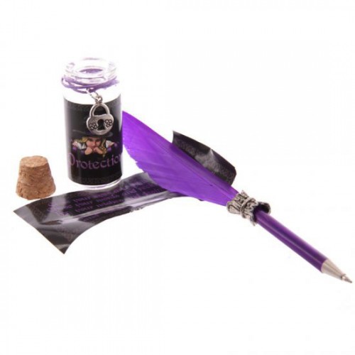 Protection Spell Jar with Purple Quill Pen